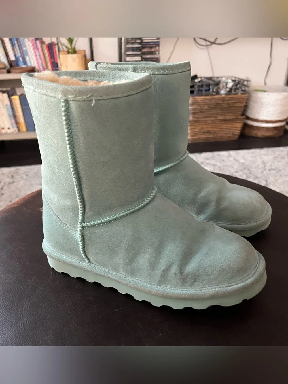 BearPaw Kids Mint Green Suede Shearling Boots - Size 2